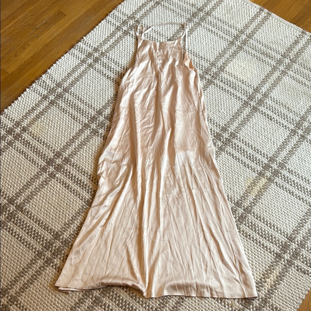 Beige silk open back maxi dress